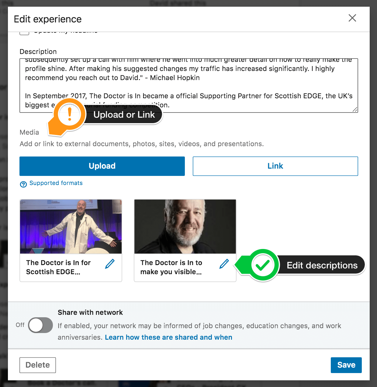 Add media to your experience entries on your LinkedIn Profile