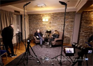 David Petherick interviewing Anna Huthinson on set of Robert The Bruce, 2018