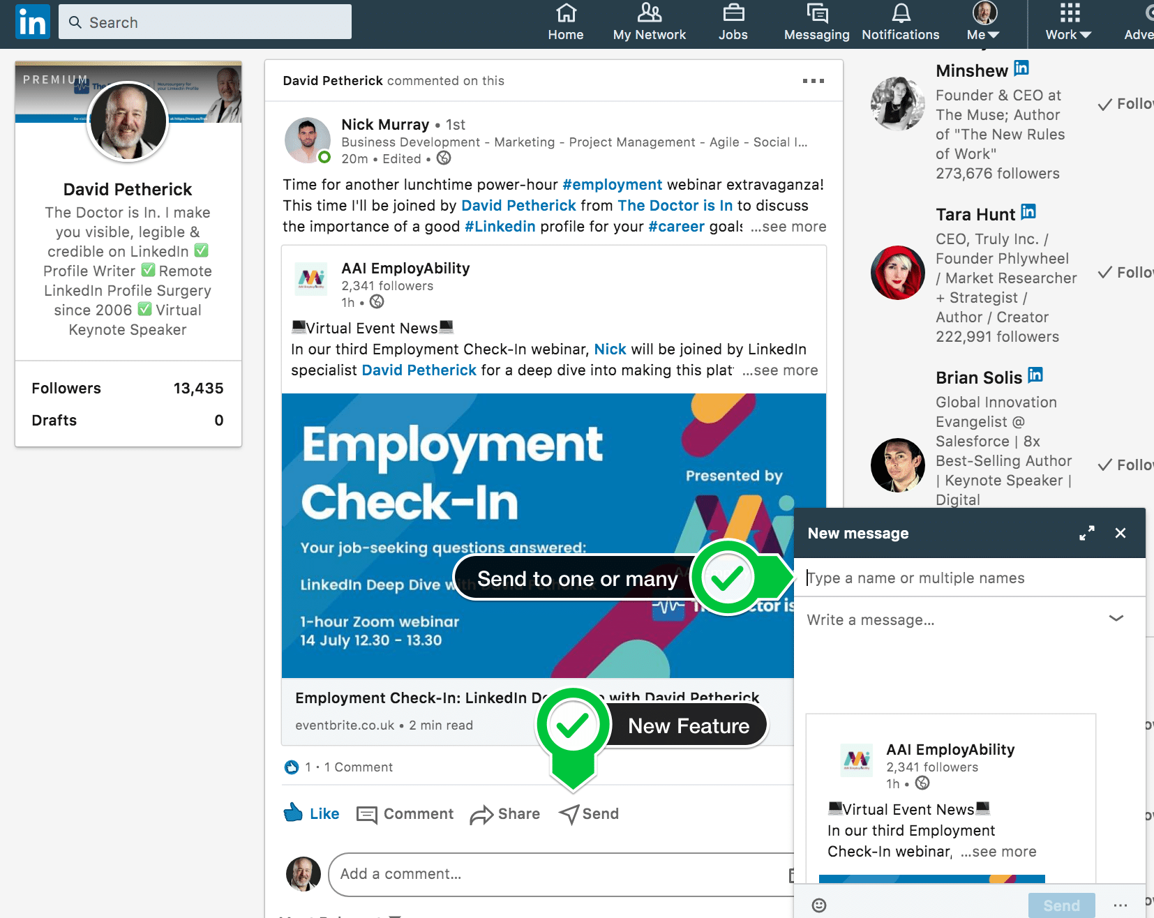 New 'Send' option to share updates on LinkedIn