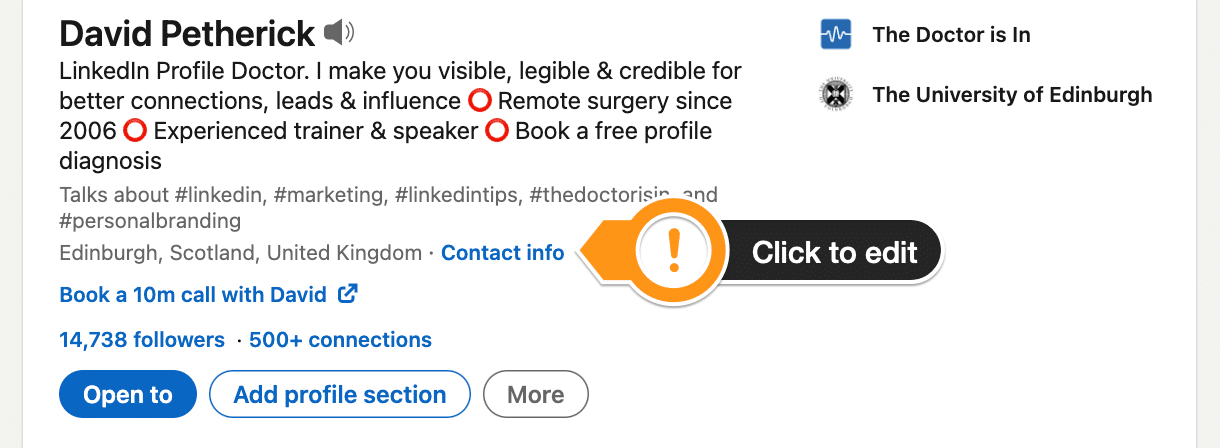 Contact Info also allows you to add up to three web links to your LinkedIn Profile