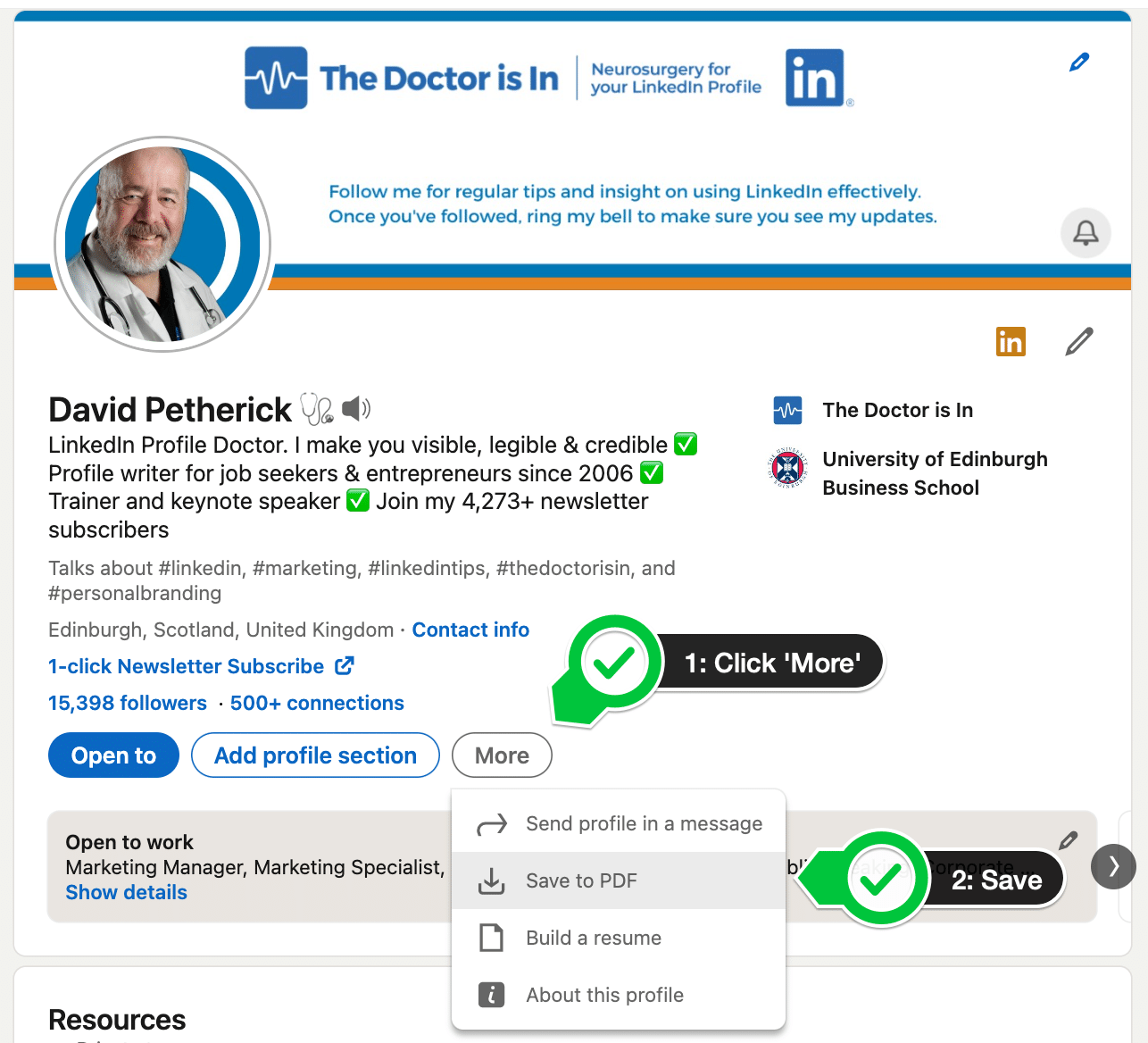 How to save your LinkedIn Profile as a PDF