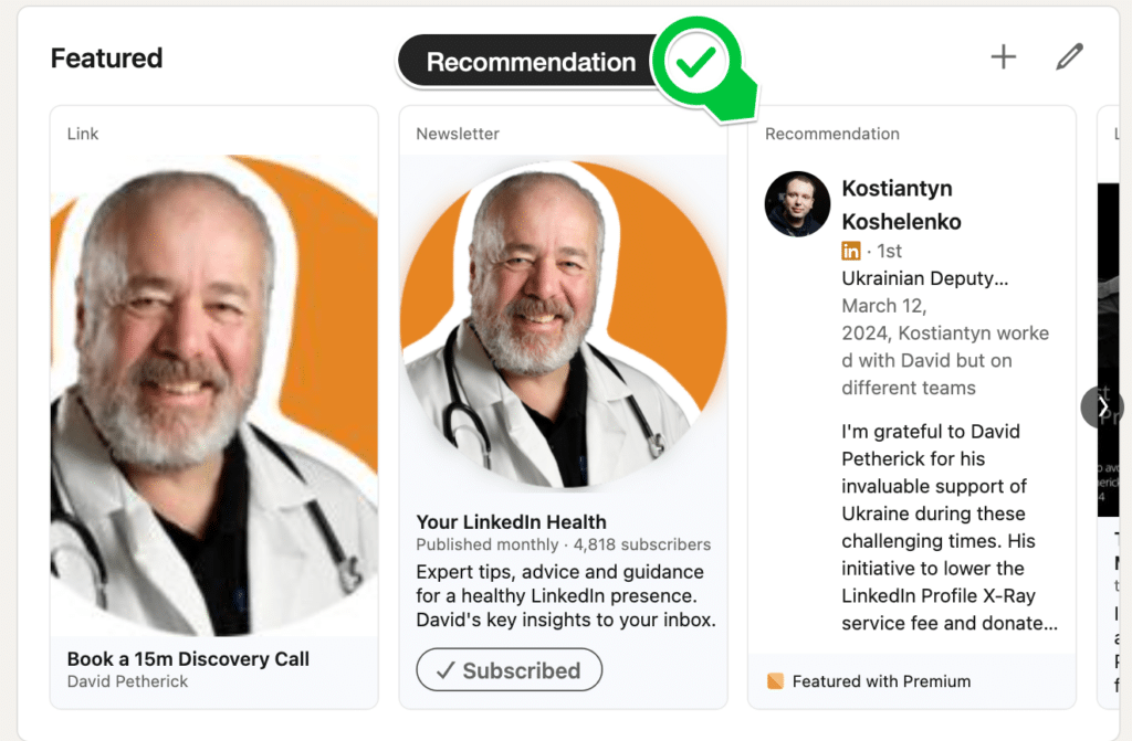 Add recommendations to your Profile Featured Section