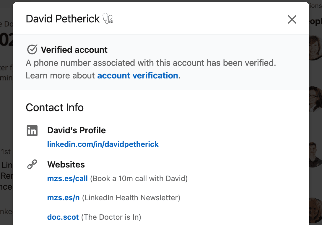 LinkedIn profile Verification on your 'Contact info' tab